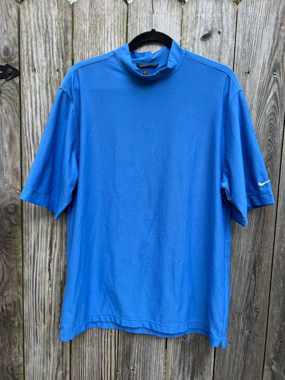 Nike Golf Mock Neck Shirt Blue Short Sleeve Swoosh Logo Mens Large